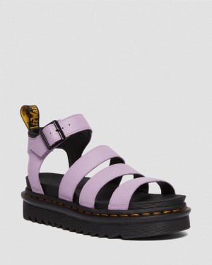 Lilac Dr Martens Blaire - Pisa Leather Strap Sandals (Pisa) Platforms Sandals | DJ77-Q0XV