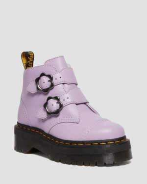 Lilac Dr Martens Devon Flower Buckle Leather Platform Boots (Milled Nappa) Platforms Boots | DY10-X3NI