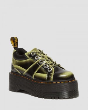 Lime Green Dr Martens 5-Eye Max Distressed Leather Platform Shoes (Arcadia) Platforms Shoes | WW92-K3FG