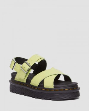 Lime Green Dr Martens Voss II Distressed Patent Leather Sandals (Distressed Patent) Platforms Sandals | YW02-O4JV