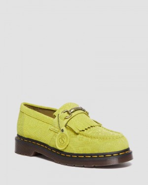 Moss Green Dr Martens Adrian Snaffle Repello Emboss Suede Kiltie Loafers (Repello Calf Suede Python Emboss) Shoes | FE20-D4XM