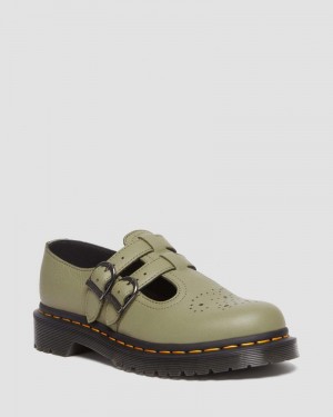 Muted Olive Dr Martens 8065 Virginia Leather Mary Jane Shoes (Virginia) Shoes | TN90-R2ZZ