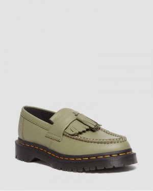 Muted Olive Dr Martens Adrian - Virginia Leather Tassel Loafers (Virginia) Shoes | UR07-X2QU