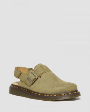 Muted Olive Dr Martens Jorge II Tumbled Nubuck Leather Slingback Mules (Tumbled Nubuck) Sandals | IW77-A7BW