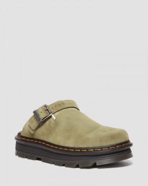 Muted Olive Dr Martens Zebzag Suede Casual Singback Platform Mules (E.H.Suede) Sandals | PV34-N9VG