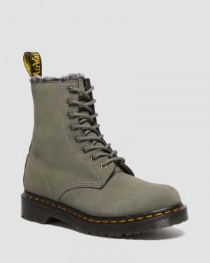 Nickel Grey Dr Martens 1460 Serena Faux Fur Lined Nubuck Lace Up Boots (Milled Nubuck Wp) Boots | KH96-R3TU