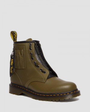 Olive/Black Dr Martens 1460 Ben Alpha Industries Nylon & Leather Lace Up Boots Boots | VF15-K3LM