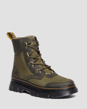 Olive Dr Martens Tarik Leather & Nylon Utility Boots (Waxed Full Grain+Hydro+ Recycled Nylon Ripstop) Boots | CM92-Y2ZF