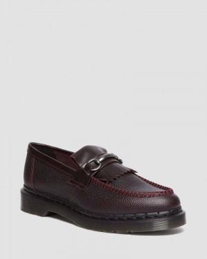 Oxblood Dr Martens Adrian Snaffle Pebble Grain Leather Kiltie Loafers Shoes | VH34-O8ZE