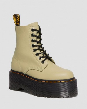 Pale Olive Dr Martens 1460 Pascal Max Leather Platform Boots (Pisa) Boots | FZ33-X1II