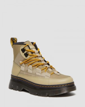 Pale Olive Dr Martens Boury Nylon & Leather Casual Boots (Cyclone Nylon+Lapstone) Boots | OM16-L4SX