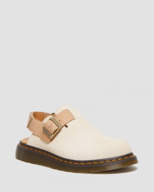 Parchment Beige/Beige Dr Martens Jorge II Suede & Leather Slingback Mules (E.H.Suede+Carrara) Sandals | HE25-D3SL