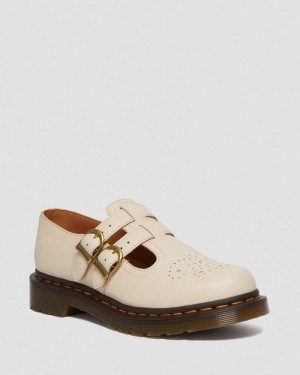 Parchment Beige Dr Martens 8065 Virginia Leather Mary Jane Shoes (Virginia) Shoes | RG26-Z5TT