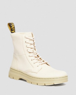 Parchment Beige Dr Martens Combs Canvas Casual Boots (Canvas+Milled Coated Leather) Boots | MB83-S3AT