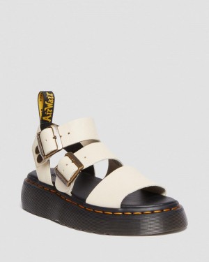 Parchment Beige Dr Martens Gryphon Pisa Leather Platform Sandals (Pisa) Platforms Sandals | KA37-X1RO