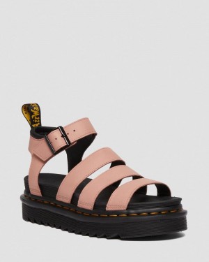 Peach Beige Dr Martens Blaire - Pisa Leather Strap Sandals (Pisa) Platforms Sandals | IA37-K5BL