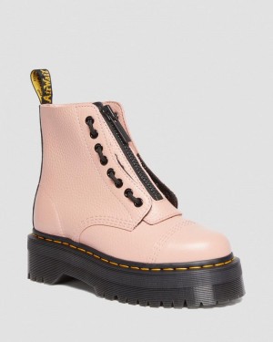 Peach Beige Dr Martens Sinclair Milled Nappa Leather Platform Boots (Milled Nappa) Platforms Boots | PQ74-V8VA