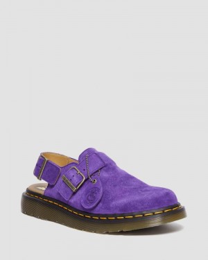 Purple Dr Martens Jorge Made in England Suede Slingback Mules (Repello Calf Suede (Gum Oil)) Sandals | JL93-K4ZO