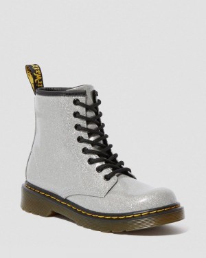 Silver Dr Martens Junior 1460 Glitter Lace Up Boots (Coated Glitter) Shoes | VB15-A7OE