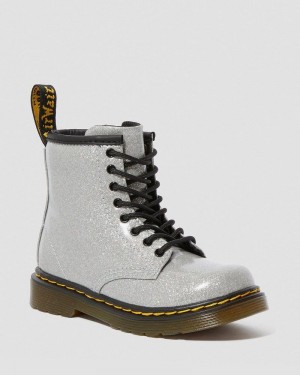 Silver Dr Martens Toddler 1460 Glitter Lace Up Boots (Coated Glitter) Boots | FY50-S5QH