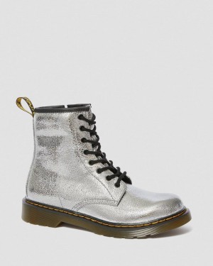 Silver Dr Martens Youth 1460 Crinkle Metallic Lace Up Boots (Disco Crinkle) Boots | GK77-K9MH