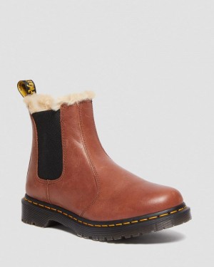 Tan Dr Martens 2976 Leonore - Faux Fur-Lined Chelsea Boots (Farrier) Boots | KI59-C9RA