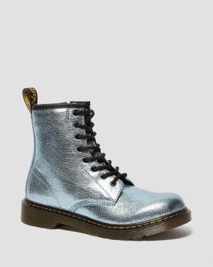 Teal Dr Martens Youth 1460 Crinkle Metallic Lace Up Boots (Disco Crinkle) Boots | WI73-Z1JE