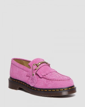 Thrift Pink Dr Martens Adrian Snaffle Repello Emboss Suede Kiltie Loafers (Repello Calf Suede Python Emboss) Shoes | PG73-V8RI