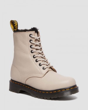 Vintage Taupe Dr Martens 1460 Serena Faux Fur Lined Virginia Lace Up Boots (Virginia) Boots | PU29-W1ZF