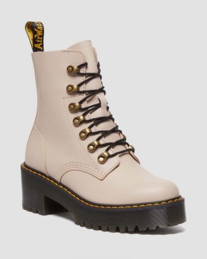 Vintage Taupe Dr Martens Leona - Sendal Leather Heeled Boots (Sendal) Platforms Boots | IE55-E9QX