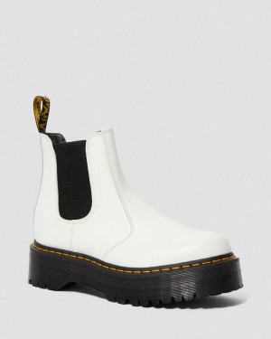 White Dr Martens 2976 Smooth Leather Platform Chelsea Boots (Smooth Leather) Platforms Boots | AE05-M5SY