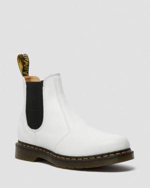 White Dr Martens 2976 Yellow Stitch Smooth Leather Chelsea Boots (Smooth Leather) Boots | QN16-M8UY