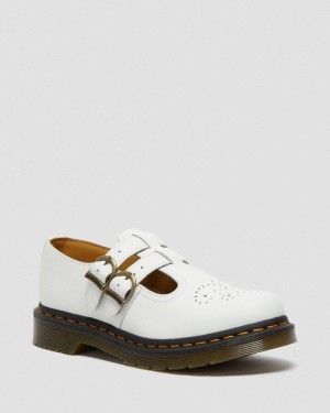 White Dr Martens 8065 Smooth Leather Mary Jane Shoes (Smooth Leather) Shoes | ZB27-H4TQ