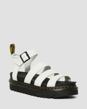 White Dr Martens Blaire Hydro Leather Strap Sandals (Hydro Leather) Platforms Sandals | UF17-A5MV