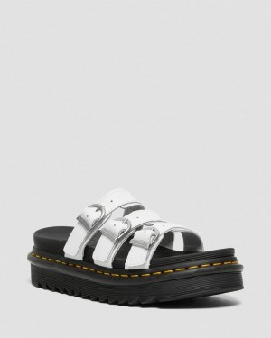 White Dr Martens Blaire Leather Slide Sandals (Hydro Leather) Platforms Sandals | TU37-O2TJ