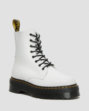 White Dr Martens Jadon Boot Smooth Leather Platforms (Polished Smooth) Platforms Boots | MD79-V2XQ