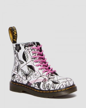 White Dr Martens Toddler 1460 Meadow Print Leather Lace Up Boots Boots | FZ14-Z3XX