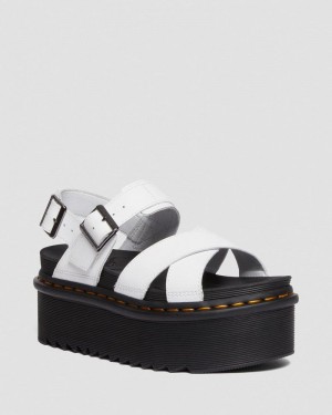 White Dr Martens Voss II Athena Leather Strap Platform Sandals (Athena) Platforms Sandals | BA07-U8LK