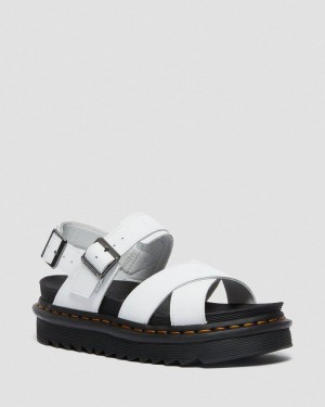 White Dr Martens Voss II - Leather Strap Sandals (Hydro Leather) Platforms Sandals | FE21-N1BZ