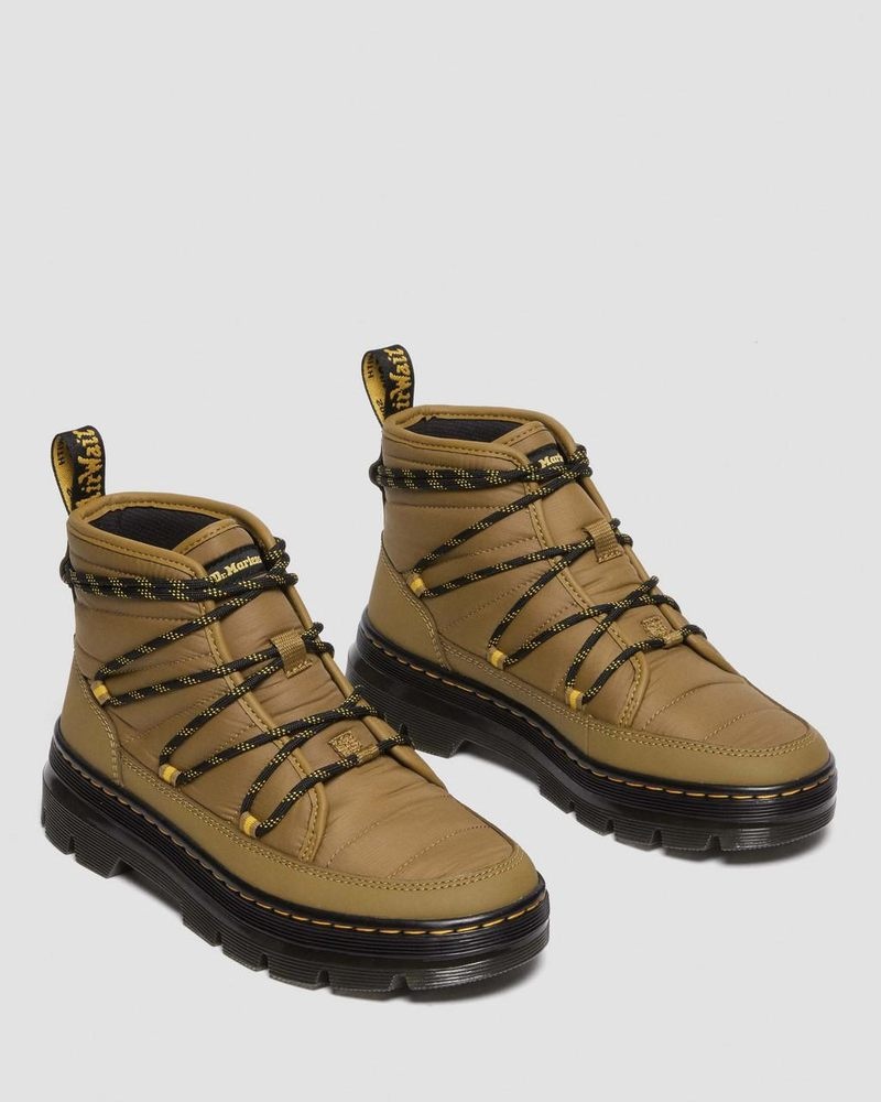 Antique Olive Dr Martens Combs - Padded Casual Boots (Rubberised Leather+Warm Quilted) Boots | NO29-T9LF