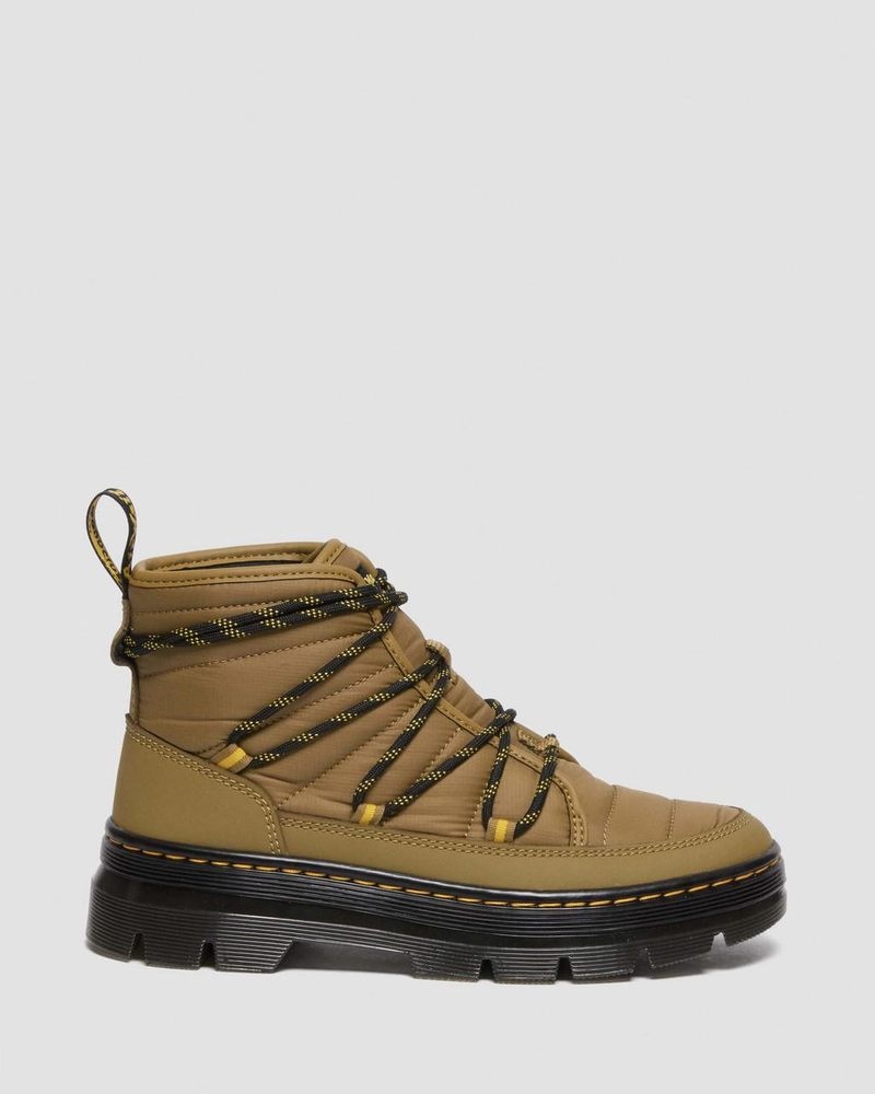 Antique Olive Dr Martens Combs - Padded Casual Boots (Rubberised Leather+Warm Quilted) Boots | NO29-T9LF