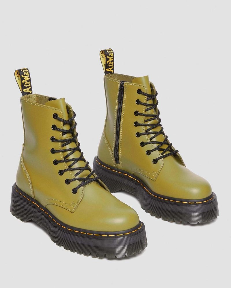 Antique Olive Dr Martens Jadon Boot Smooth Leather Platforms (Smooth Leather) Platforms Boots | UF45-R5YY