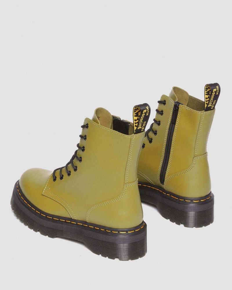 Antique Olive Dr Martens Jadon Boot Smooth Leather Platforms (Smooth Leather) Platforms Boots | UF45-R5YY