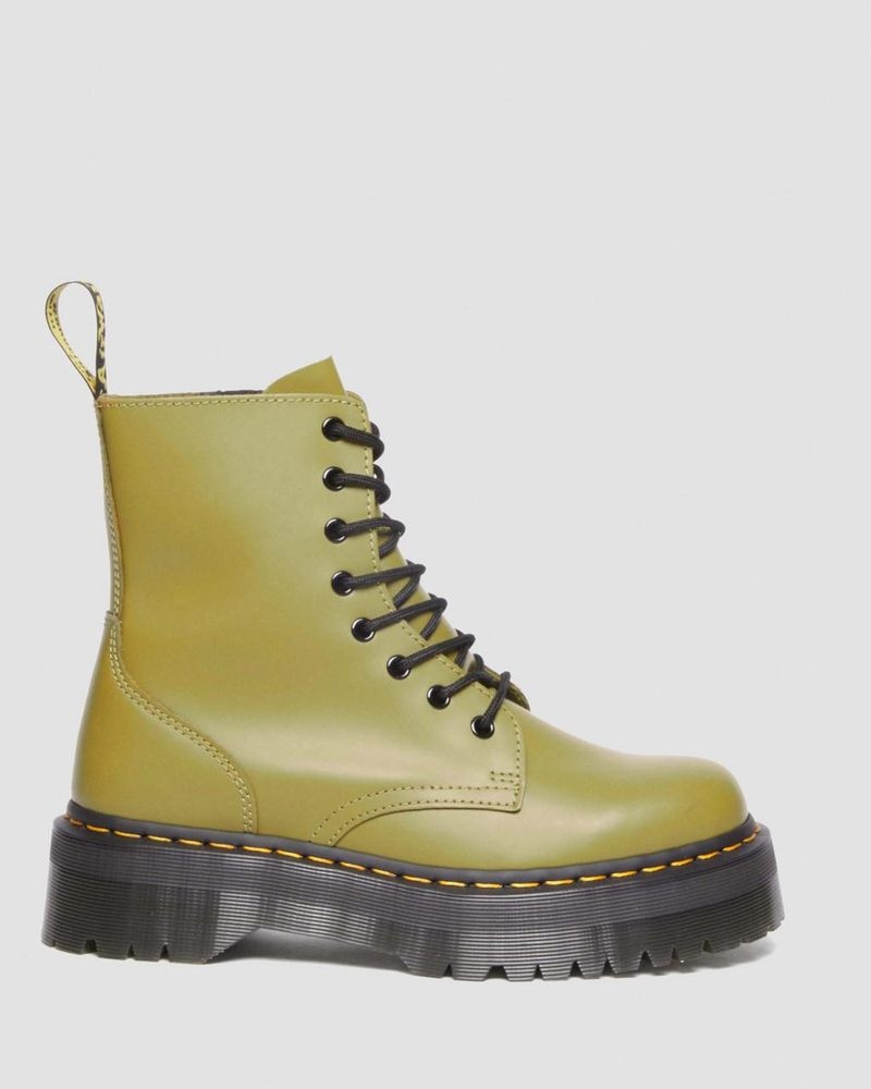 Antique Olive Dr Martens Jadon Boot Smooth Leather Platforms (Smooth Leather) Platforms Boots | UF45-R5YY