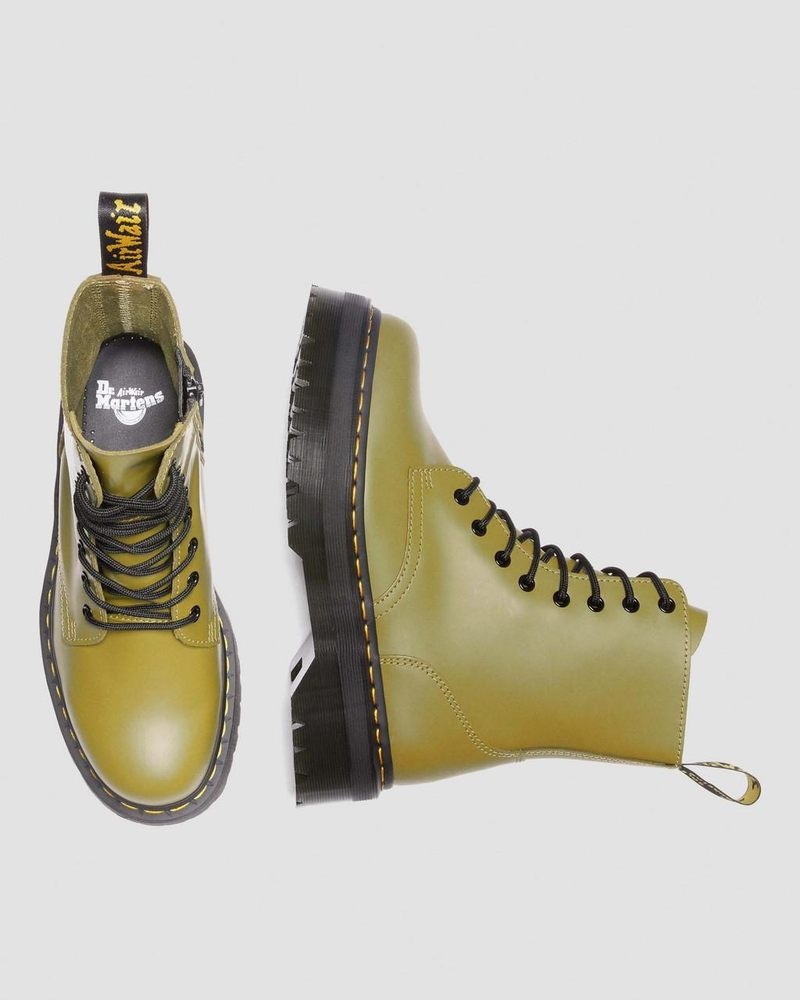 Antique Olive Dr Martens Jadon Boot Smooth Leather Platforms (Smooth Leather) Platforms Boots | UF45-R5YY