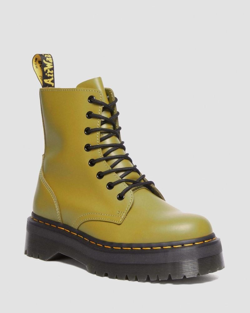 Antique Olive Dr Martens Jadon Boot Smooth Leather Platforms (Smooth Leather) Platforms Boots | UF45-R5YY