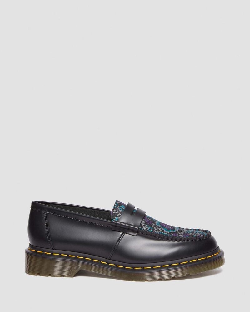 BLACK/FLORAL Dr Martens Penton Floral Jacquard Loafers Shoes | SC76-Q7QZ