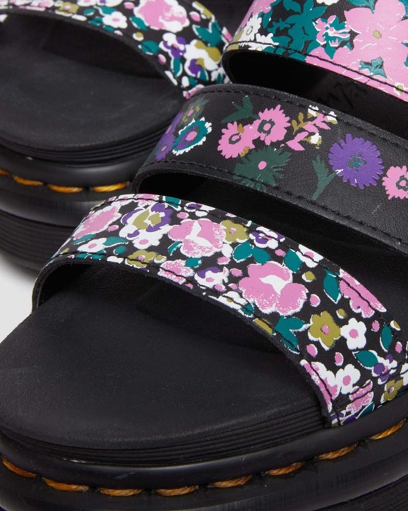 BLACK / PINK FLORAL Dr Martens Blaire Vintage Floral Leather Strap Sandals (Hydro Vintage Floral) Shoes | RP42-D3UU