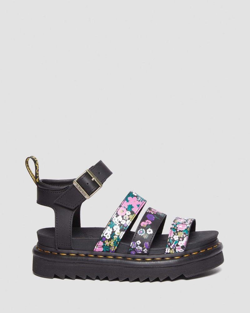 BLACK / PINK FLORAL Dr Martens Blaire Vintage Floral Leather Strap Sandals (Hydro Vintage Floral) Shoes | RP42-D3UU