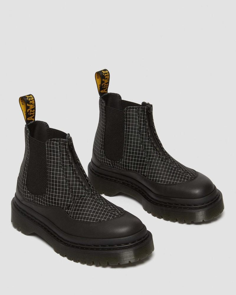 Black/Black/White Dr Martens 2976 Bex Ripstop Grid Chelsea Boots (Sorento+Grip Ripstop) Platforms Boots | MB36-M2EI